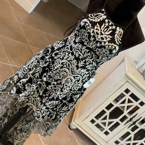 extraordinary hi low dress, side zip black with metallic threaded print, 3, NWT